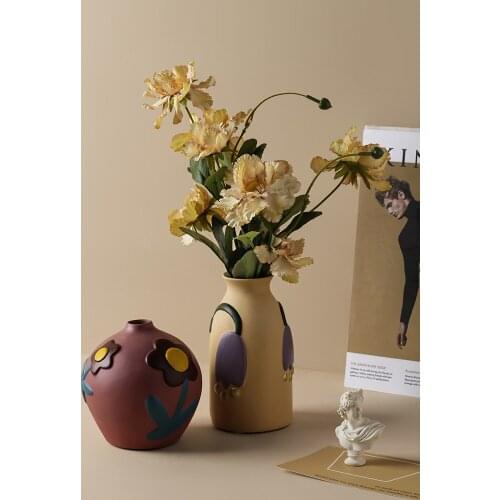 Creative Colorful Painted Ceramic Vase With Flower Pot Minimalist Desk Aesthetic Cute Room Home Decoration Accessories