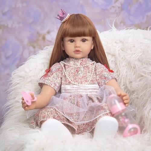 24Inch Reborn Toddler Doll Princess Girl Doll with Rooted Long Hair Cloth Body Girl Doll for Kids Birthday Xmas Gifts Bonecas