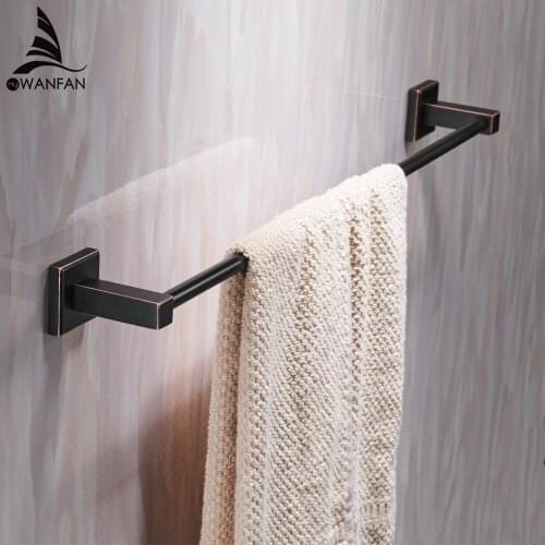 Towel Bars Modern Style Square Towel Bar Wall-mounted Solid Brass Bathroom Single Rail Towel Rack Hardware sets Black WF-92510R