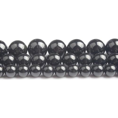 LanLi Fashion natural Jewelry Black tourmaline stones Loose Beads 4/6/8/10/12mm DIY bracelet necklace Accessories