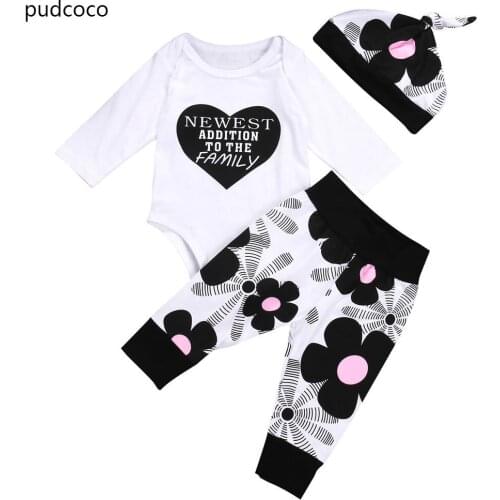 Cute Baby Girls Long Sleeve Autumn Outfits Newborn Baby Boy Girl Cotton Letters Love Heart Rompers Flower Pants Hat Set Clothes