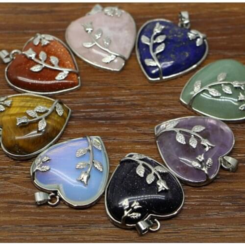 Fashion Jewelry Aventurine Stone Heart Design Pendant Rose Decoration for Women Girl lover Valentines Day Gifts wholesale