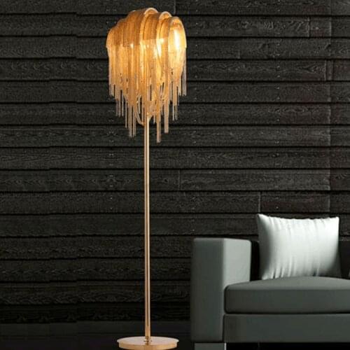 Postmodern Nordic personality floor lamp hotel club tassel aluminum chain lamp villa living room study floor lamp
