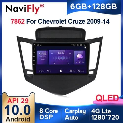 NaviFly 6GB+128GB 8 Core Carplay QLED 1280*720 Android 10.0 Radio GPS Car Muletimedia Player For Chevrolet Cruze J300 2008-2014