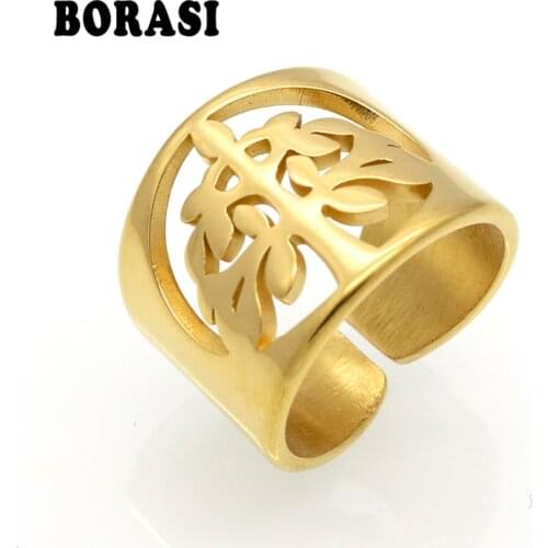 Stainless Steel Leaf Tree of Life Ring Mothers Day Daughter Birthday Anniversary Women Statement Cocktail Party Children Girl