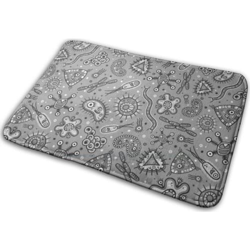 Cartoon Microbes - Grey / Gray Mat Rug Carpet Anti - Slip Bedroom Entrance Door Mat Pattern Germs Microbes Bacteria Tiny