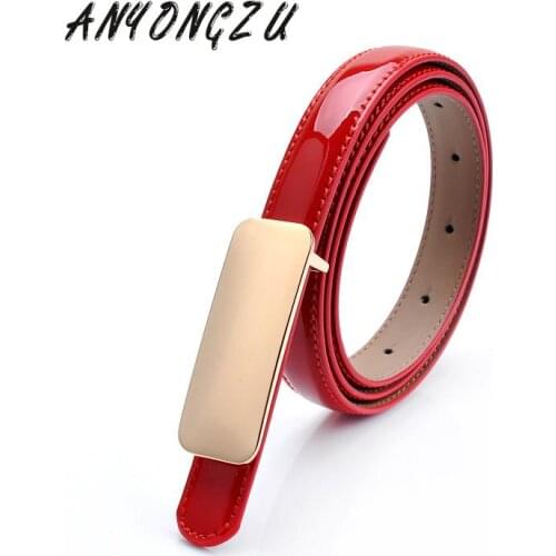 New Real cowhide Women Belt Fashion Dress Casual Pants Leisure Bright Belt Smooth buckle Black Blue White Red 103cm*1.9cm