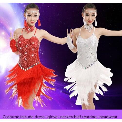 New Arrivel Child Latin Dance Costume Tassel Modern Dance Costume Sequin Standard Ballroom Dance Dress Tango Dress Samba Skirts