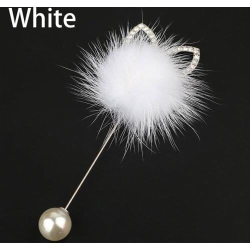 NEW Cute Rabbit Ears Mink Hair Fur Ball Brooch Pins For Women Korean Fur pompom Piercing Lapel Brooches Collar Jewelry Gift