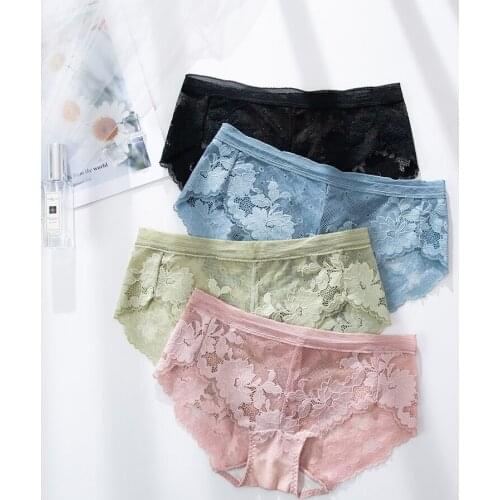 Sexy Panties Women Lace Transparent Panties Breathable Soft Woman Underwear Mesh Floral Lingerie Lady Underpants Female Intimate