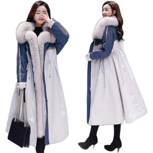 Autumn Winter Coat Womens Jacket 2020 New Long Cotton Padded Clothes Large Fur Collar Hooded Warm Coat Spring Clothing V926