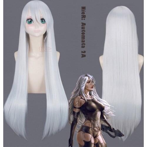 Game NieR: Automata A2 Cosplay Wig Silver Long Wigs Straight Hair Women Heat Resistant Fiber Hair with Free Wig Cap Girls Hair