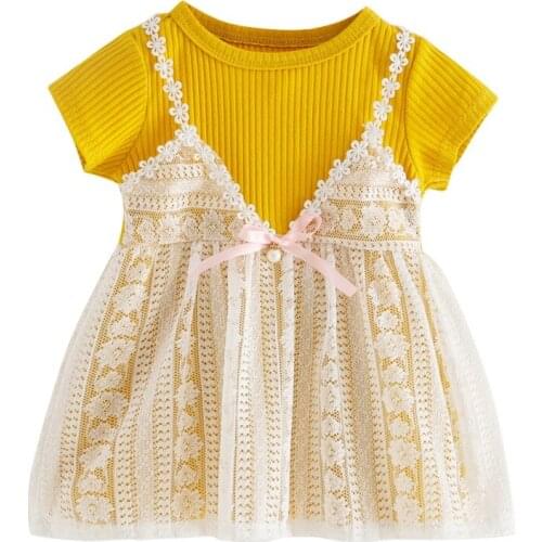 Baby Girl Dress Summer Children Girl Fake Short Sleeved Dress Lace Princess Dress