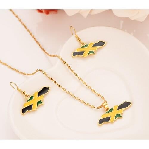 PNG New Zealand Jamaica Guyana Flag earrings Necklace Pendant Chain Gold Heart Phoenix Star Jewely sets gift for women girls