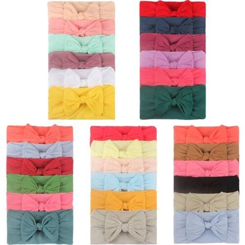 6Pcs/Set Baby Girls Lovely Bow Hairband Elastic Wide Headband Stretch Knot Bandanas Turban Headdress Clothing Accessory