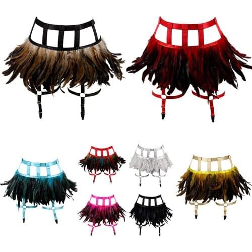 Sword Belt Bondage Feathers Harness Women Erotic Stockings Punk Goth Garter Suspenders Dress Dance Festival Clothing Rave Outfit