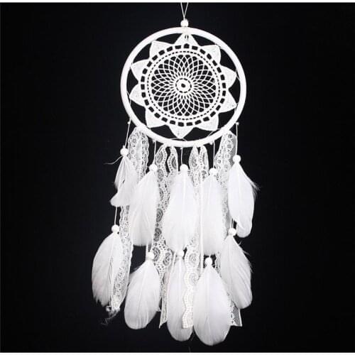 1PC New Product Lace Sun Floating Dreamcatchers Home Craft Ornaments Car White Feather Garden Wind Chimes Christmas LED Lights
