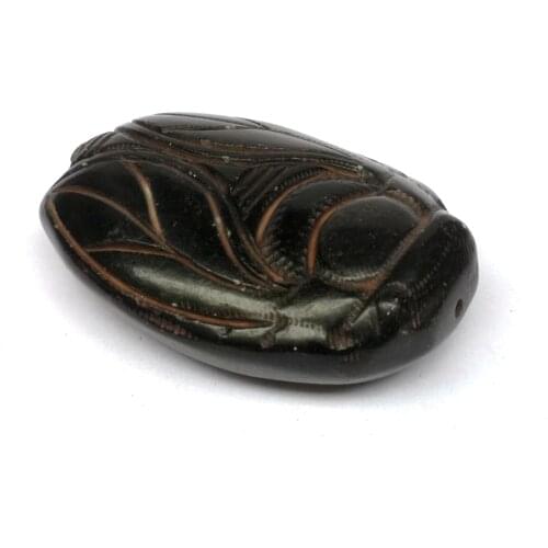 YIZHU CULTUER ART Collection Old Chinese Hongshan Culture Black Magnet Jade Carving Cicada Pendant