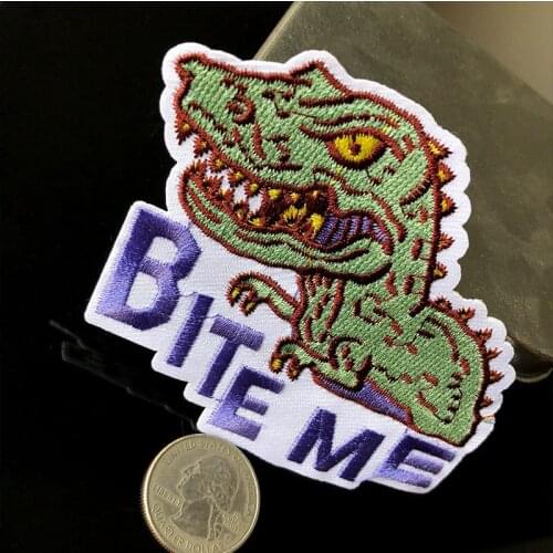 PGY Fun Dinosaur Embroidered Patches for Clothes Iron On Animal Appliques Jurassic Park Bite Me Letter Patch Diy Punk Badges