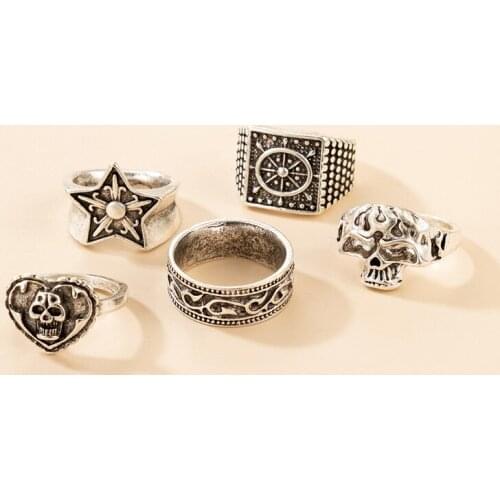 Hip Hop Punk Style Skull Five Pointed Star Love Halloween Ring Set for Women Anillos Jewelry Sets Bague Femme Ringen
