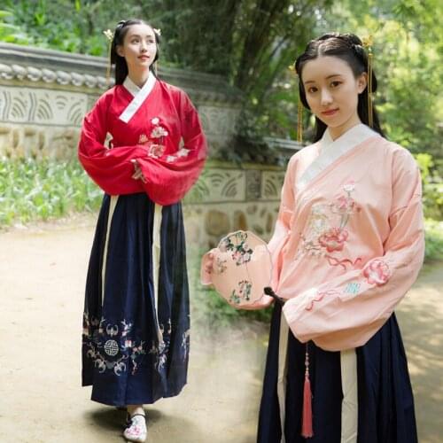 Winter womens traditional hanfu female Ming system/led Ru long-sleeved dress coat embroidered skirt waist h plait suit