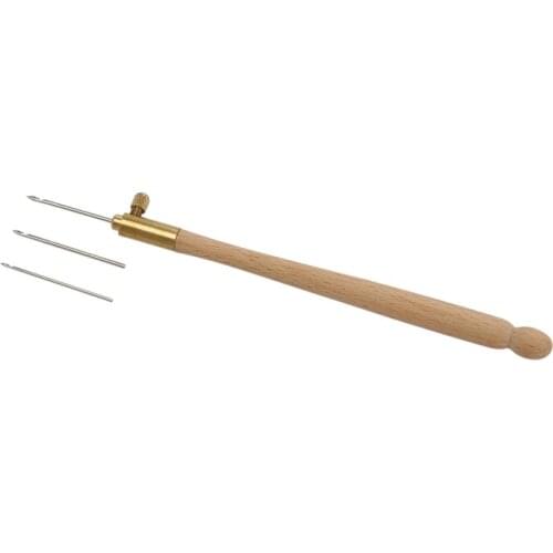 1Set DIY Wood Bead Embroidery Tool Kit 1 Tambourine Hook + 3 Needles Home Sewing Tool