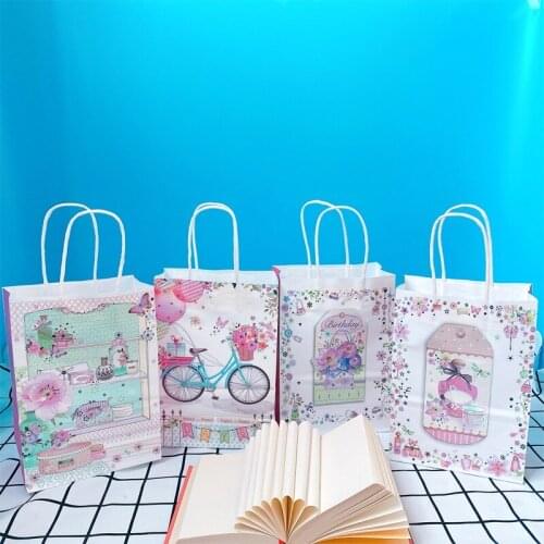 10pcs Wedding Paper Bag With Handle Picnic Party Food Packaging Bicycle Perfume Gift Business Store Takeaway Clothes Packaging