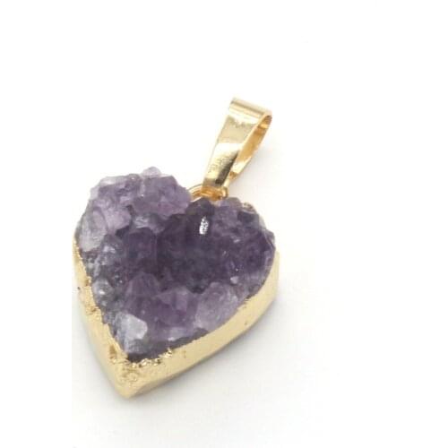 100-Unique Light Yellow Gold Color Natural Purple Quartz Lovely Heart Pendant Fashion Jewelry For Gift