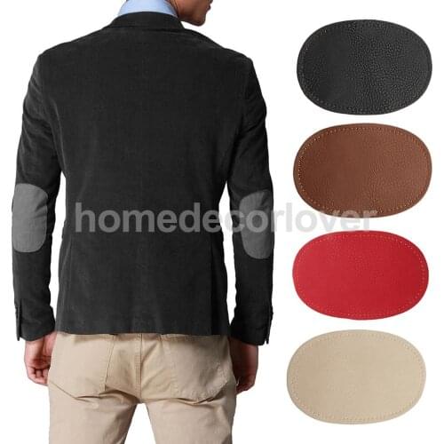 4 Pairs Assorted Color Pu Leather Oval Sew on Elbow Knee Patches DIY Repair Decor Applique 14x9cm