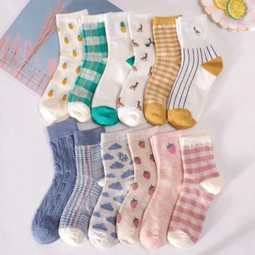 6pairs/lot LOVLY LADY cotton motion short/Medium stockings Chaussettes colorées Meias coloridas Calcetines de color