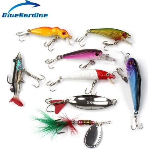 BlueSardine 8PCS Fishing Lures Set Hard Bait Minnow Spoon Spinner Fishing Tackle Isca Artificial
