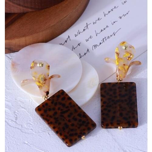American jewelry fashion resin flowers inlaid ball leopard geometric square personality exaggerated Earrings