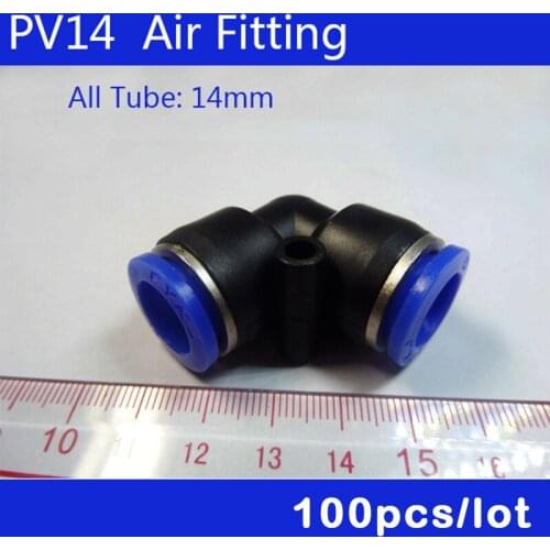 Free shipping 100Pcs Air Pneumatic 14mm to 14mm L Shaped Push in Elbow Connector Fittings PV14