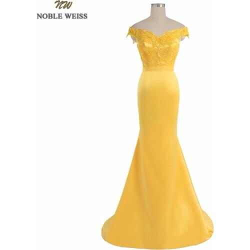 NOBLE WEISS Yellow Evening Dress Mermaid Appliques Wedding Party Dress With Sweep Train Cheap Prom Gown Custom Made