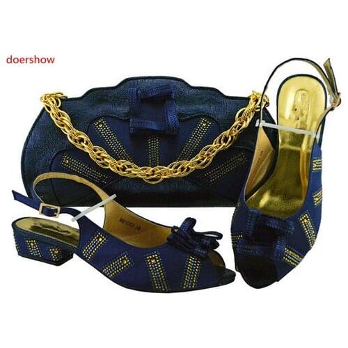 Doershow African Shoes and Bag Set for Party Women d.blue Color Italian Matching Shoes and Bag Set African Wedding Shoe! SXF1-5