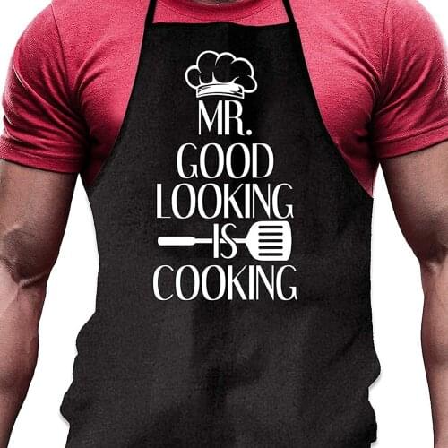 Unisex Apron Bib Chef Kitchen Men Are Cooking Text Cute Print Family Apron Kitchen Apron Printed Adjustable Working Uniform D4