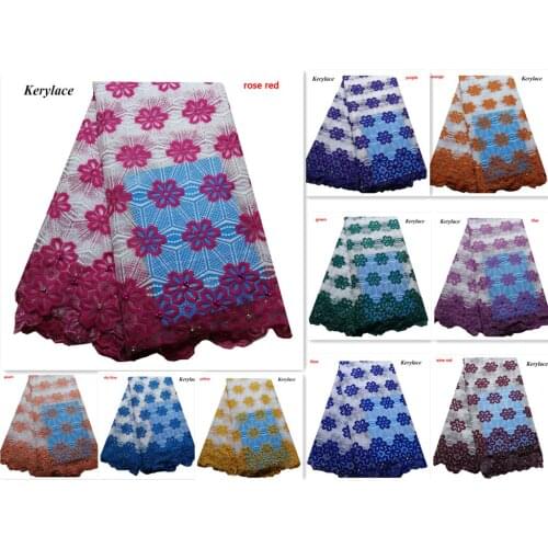 Fushcia Pink French Lace Stone Nigerian Lace Fabrics For Wedding Beads Embroidery Gold Yellow 10 Colors KRL-2915