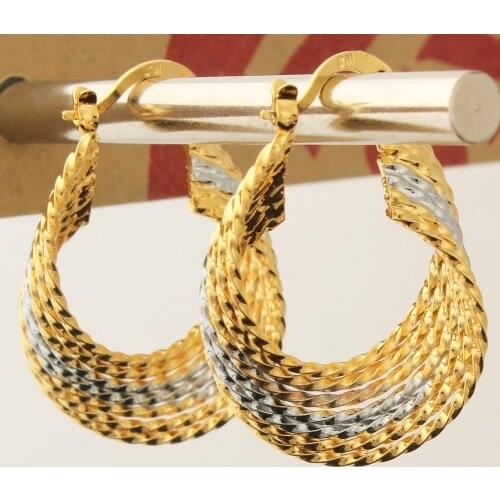 Hot Sale Fashion Women . Gold /Silver Plated Chic Stripe Hoop Earrings Jewelry Wholesale Free shipping