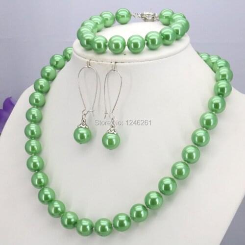 Christmas Gift Girl 10mm Green Glass Round Pearl Beads Necklace Bracelet Earrings Sets Jewelry Making Design For Women Wholesale