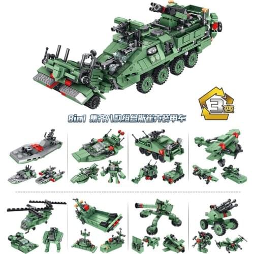 710Pcs 3 Changes Truck Ship Plain 8 In 1 Armored Vehicle Models Educational Building Blocks Toys For Boys DIY Birthday Present