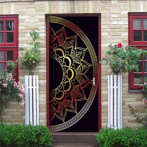 Mandala Style DIY Art Mural Doors Sticker Living Room Home Decoration Wall Stickers Self-adhesive Waterproof PVC Wallpapers