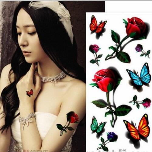 2018 new 42styles Body painting glitter 3D tattoo Butterfly Rose Insect Birds stickers temporary flash tattoo Disposable indians