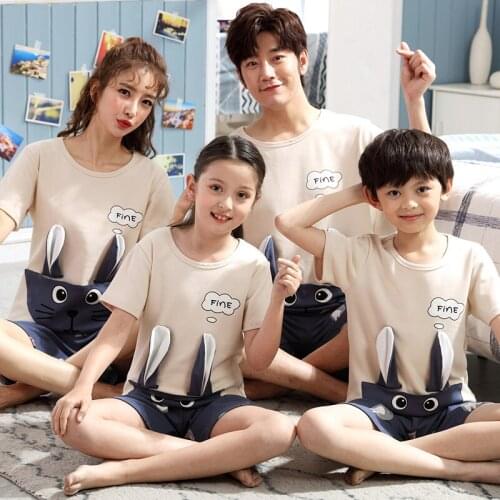 2021 New Cute Cartoon Parent-Child Pajamas For Boys Girls Children Pure Cotton Sweet Summer Home Wear Tracksuit Kids Clothes