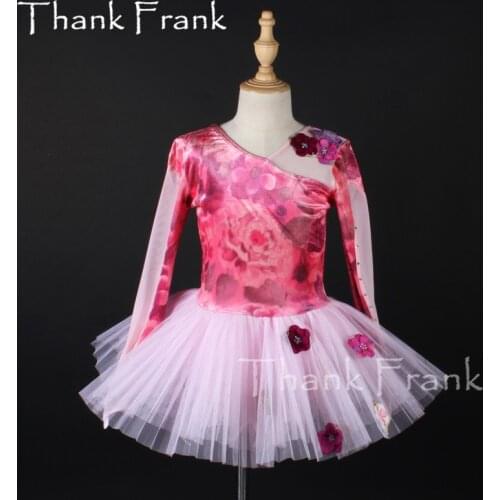 New Girls Tutu Ballet Dress Women Velvet Long Sleeve Ballerina Dresses Kids Adult Pink Sweet Flowers Rave Dance Costumes C775