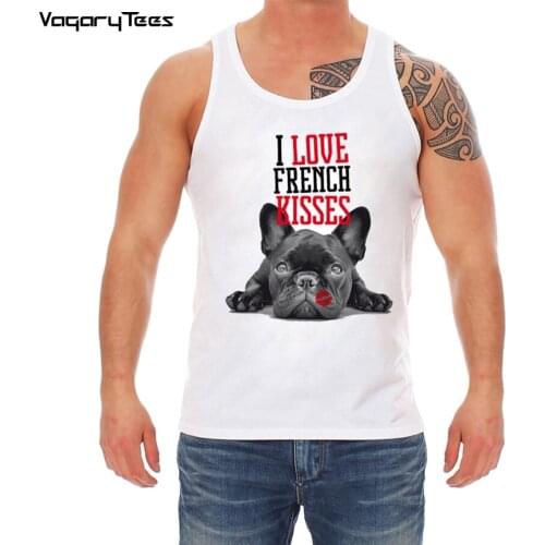 New style I Love French Kiss Men tank top French Bulldog lovers print Tops summer fashion casual Tops lovely Boy Cool clothing