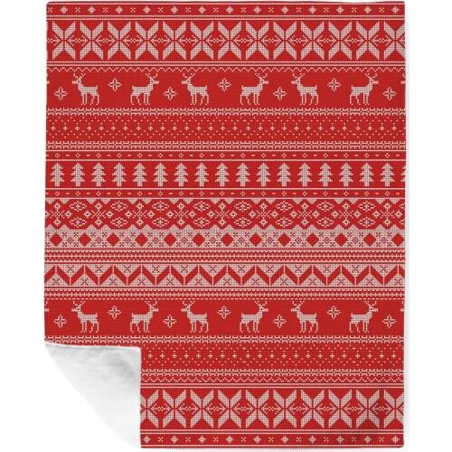 Bohemian Style Blanket Reindeer Pattern Boho Throw for Christmas Warm Soft Flannel Red Dark Blue Household Couch Quilt