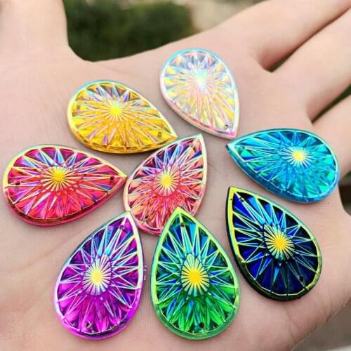 Wholesale 60pcs 20*30mm Drop Rhinestones Flat Back Acrylic Gems Crystal Resin Stones Sewing Beads for DIY Clothes -A17*5