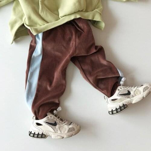 Autumn Winter New Kids Casual Sport Pants Baby Boy Trousers Korean College Style Striped Suede Loose Pants for Boy 2-6 Years