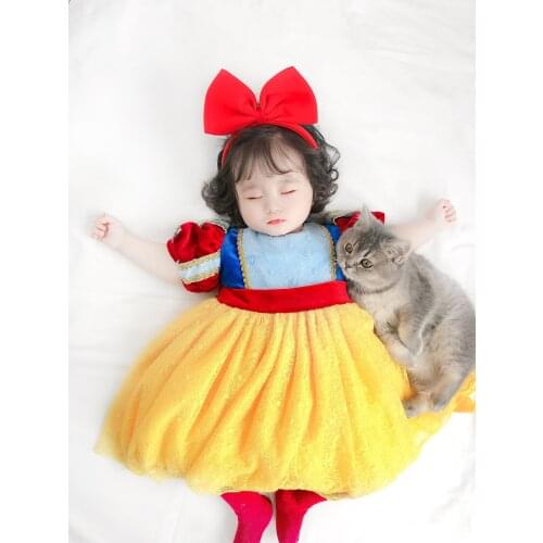 2PCS Boutique Baby Girl Autumn Winter Spring Velvet Snow White Dress with Headband