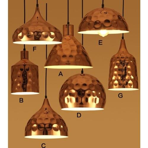 Industrial Loft Retro Bowl Cup Rose Golden Dent Metal Hanging Lamp Stainless Steel Pendant Light For Restaurant Bar Cafe Club